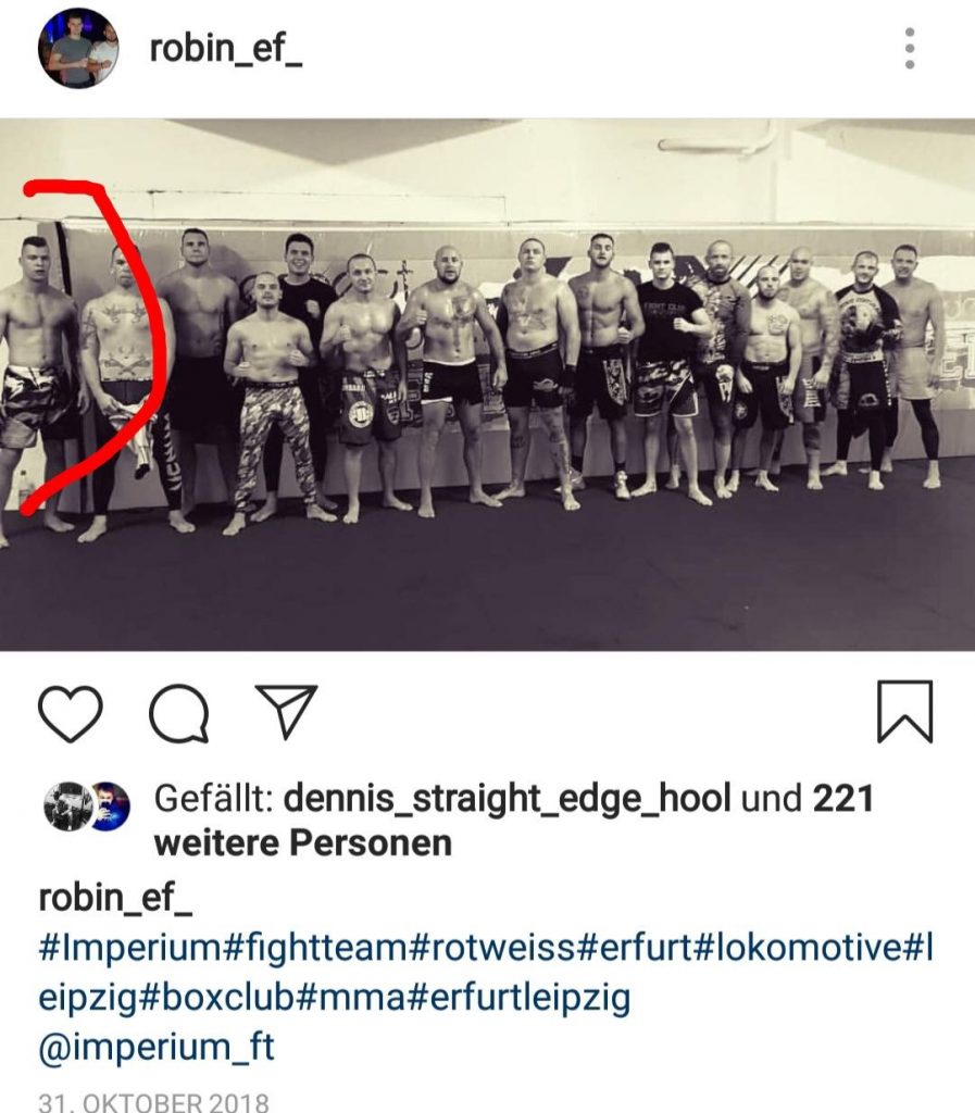 ganz links: Kevin Noeske beim Training mit Benjamin Brinsas “Imperium Fight Team” in Leipzig